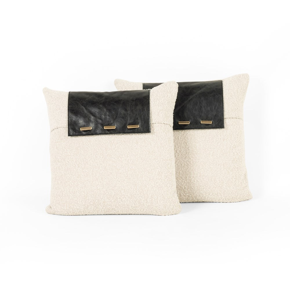 Boucle and Leather Pillow-Set of 2-20"-Four Hands-FH-235664-001-Decor-1-France and Son