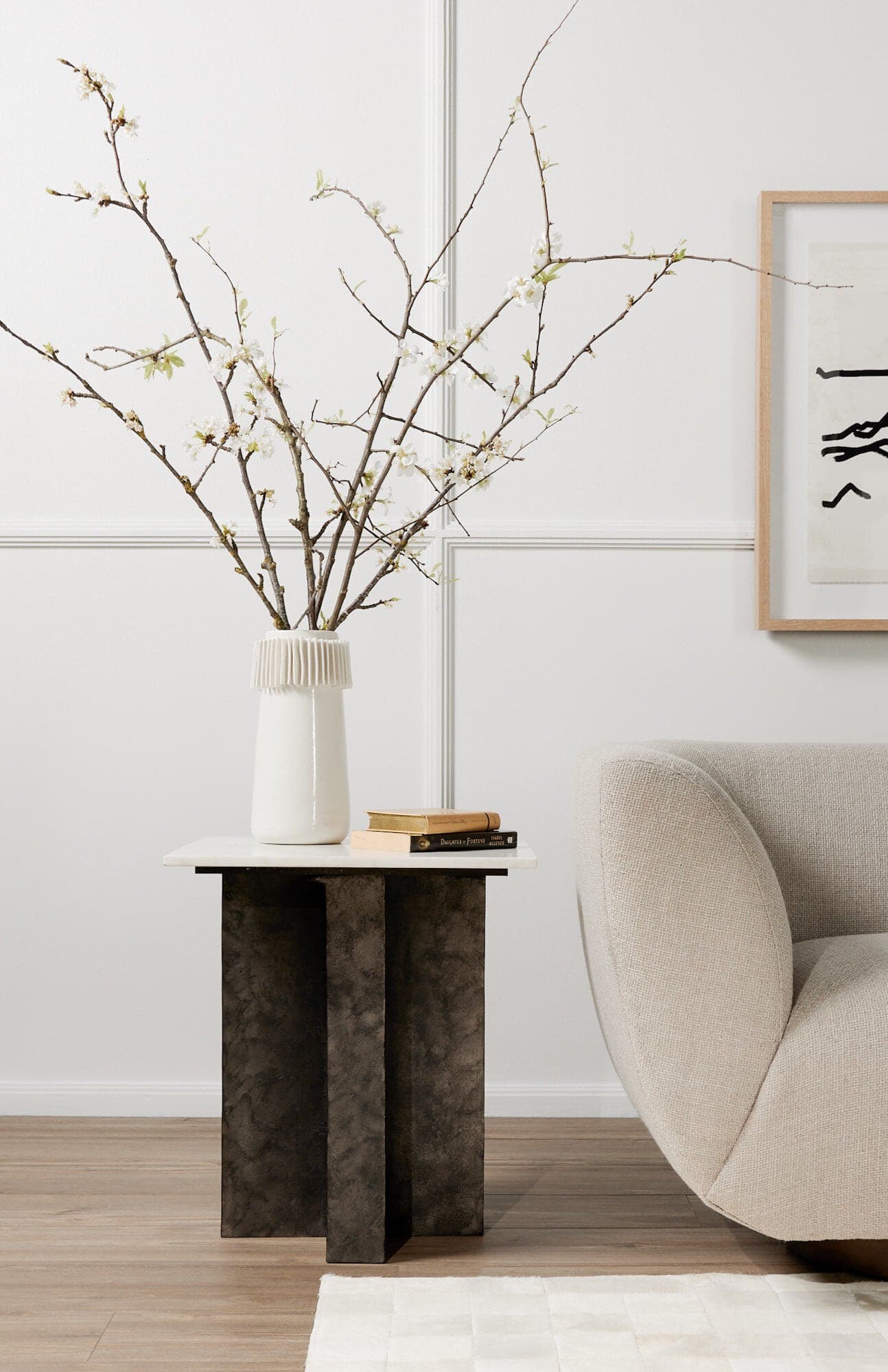 Terrell End Table - Polished White Marble