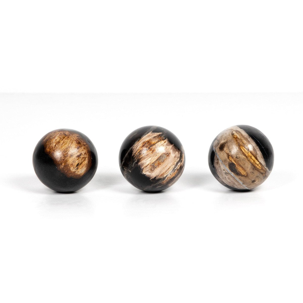 Petrified Wood Balls, Set Of 3 - Dark Petrified Wood