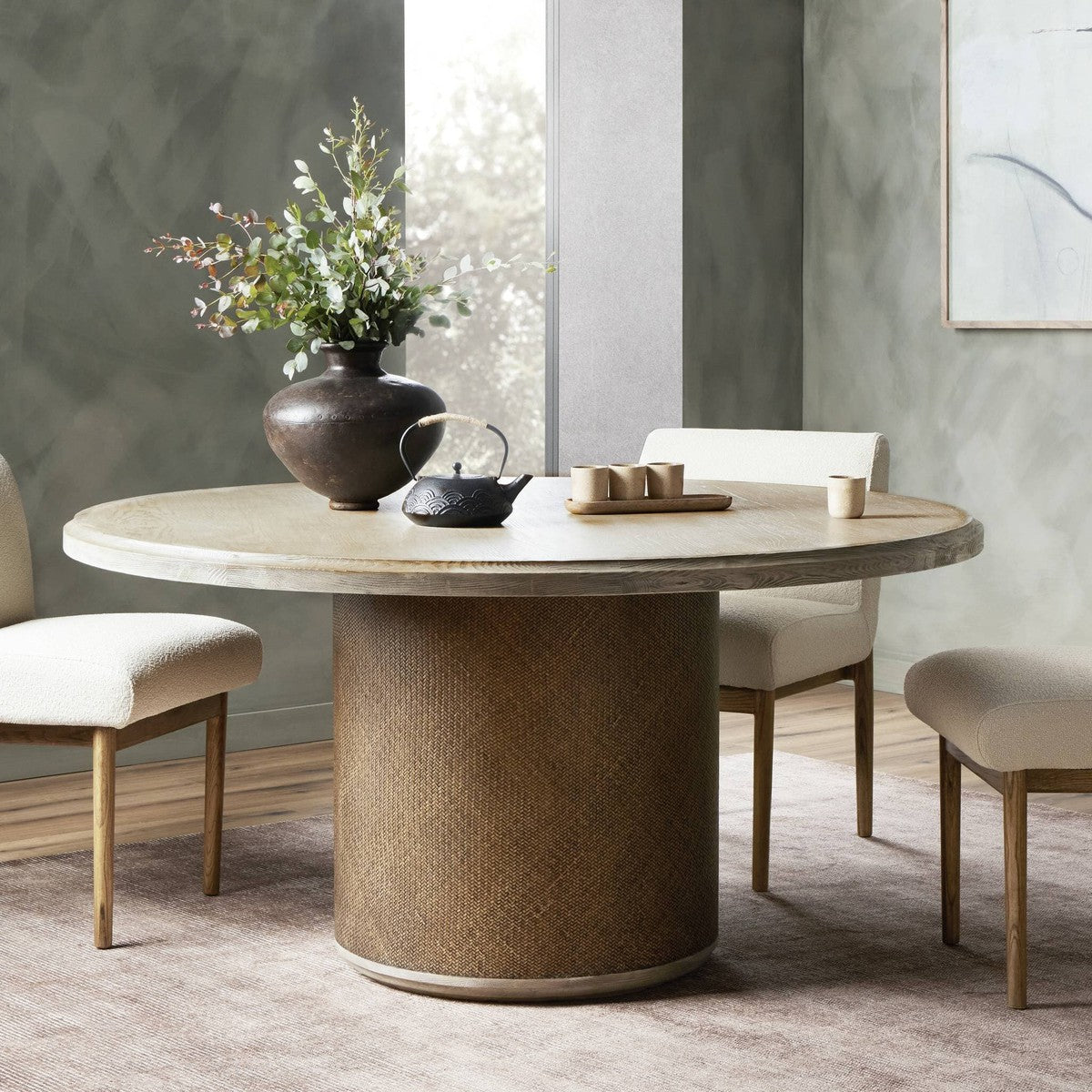 Kiara Round Dining Table - Weathered Blonde Oak Veneer