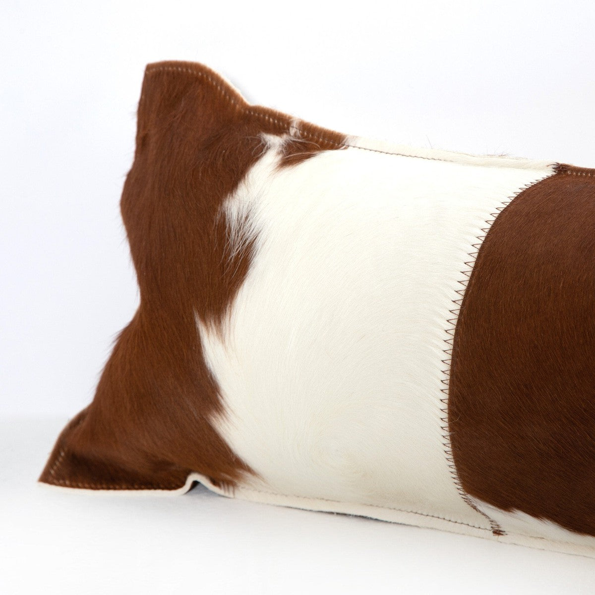 Modern Cowhide Lumbar Pillow - Brown & White Hair on Hide