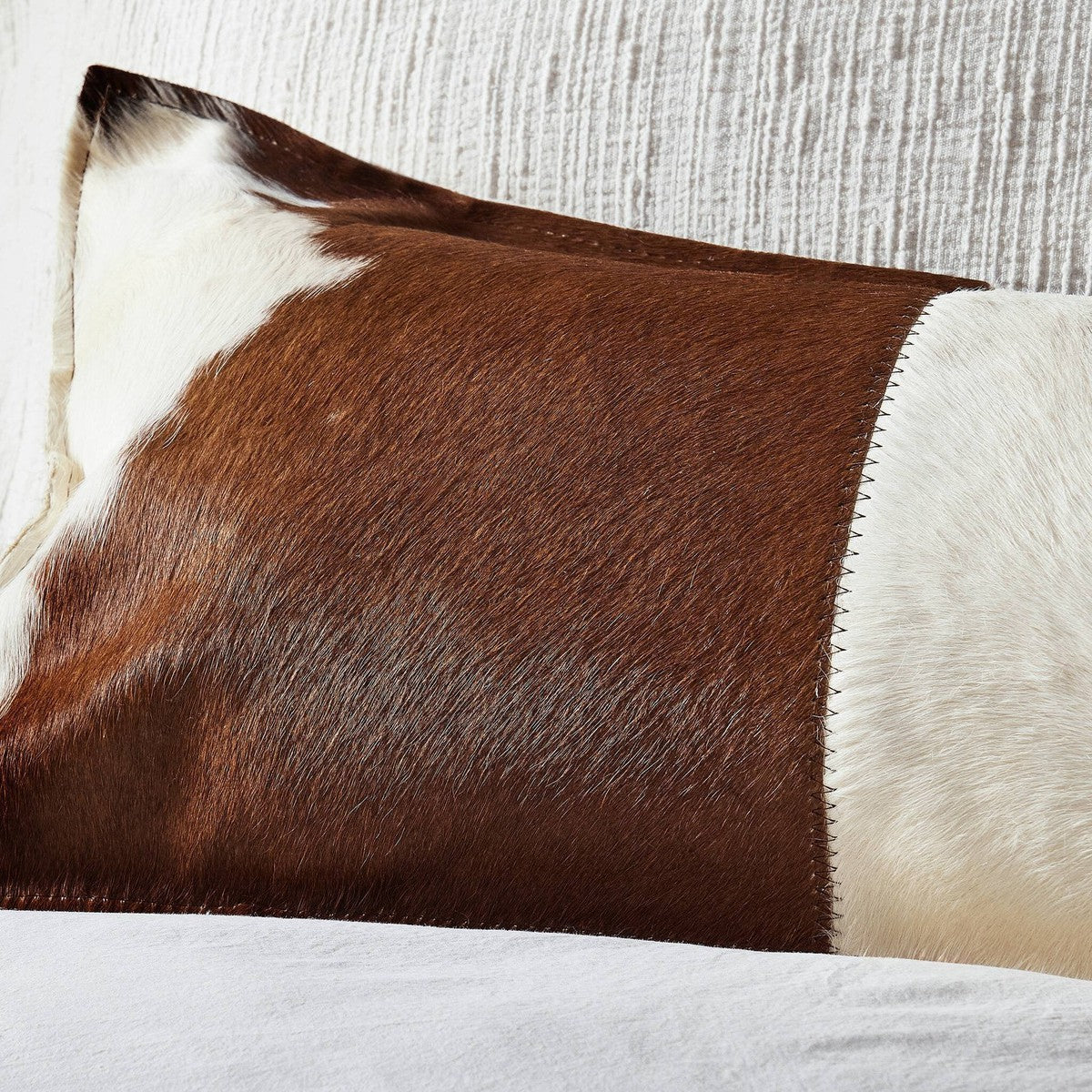 Modern Cowhide Lumbar Pillow - Brown & White Hair on Hide