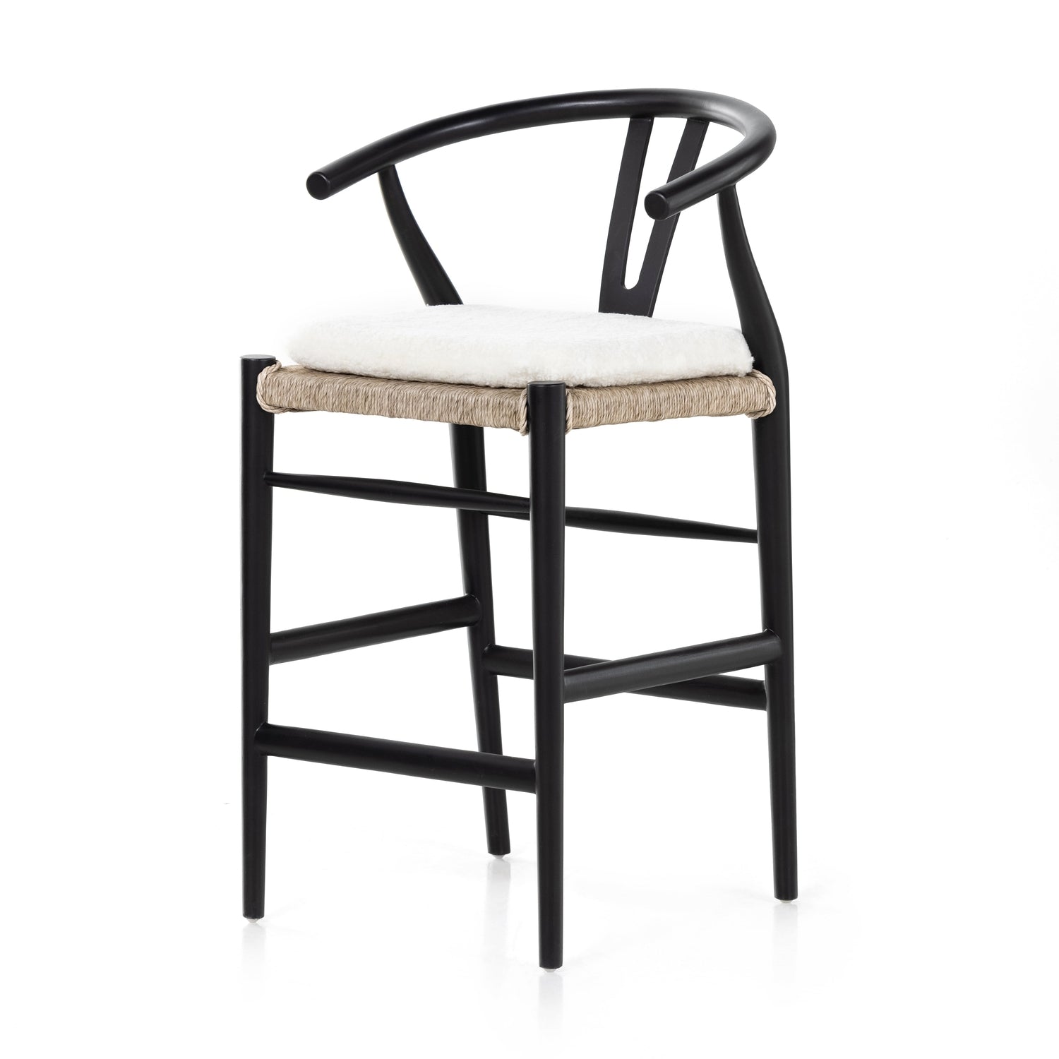 Muestra Bar + Counter Stool With Cushion-Four Hands-FH-228279-001-Stools & OttomansCounter Stool-Black-Cream Shorn Sheepskin-10-France and Son