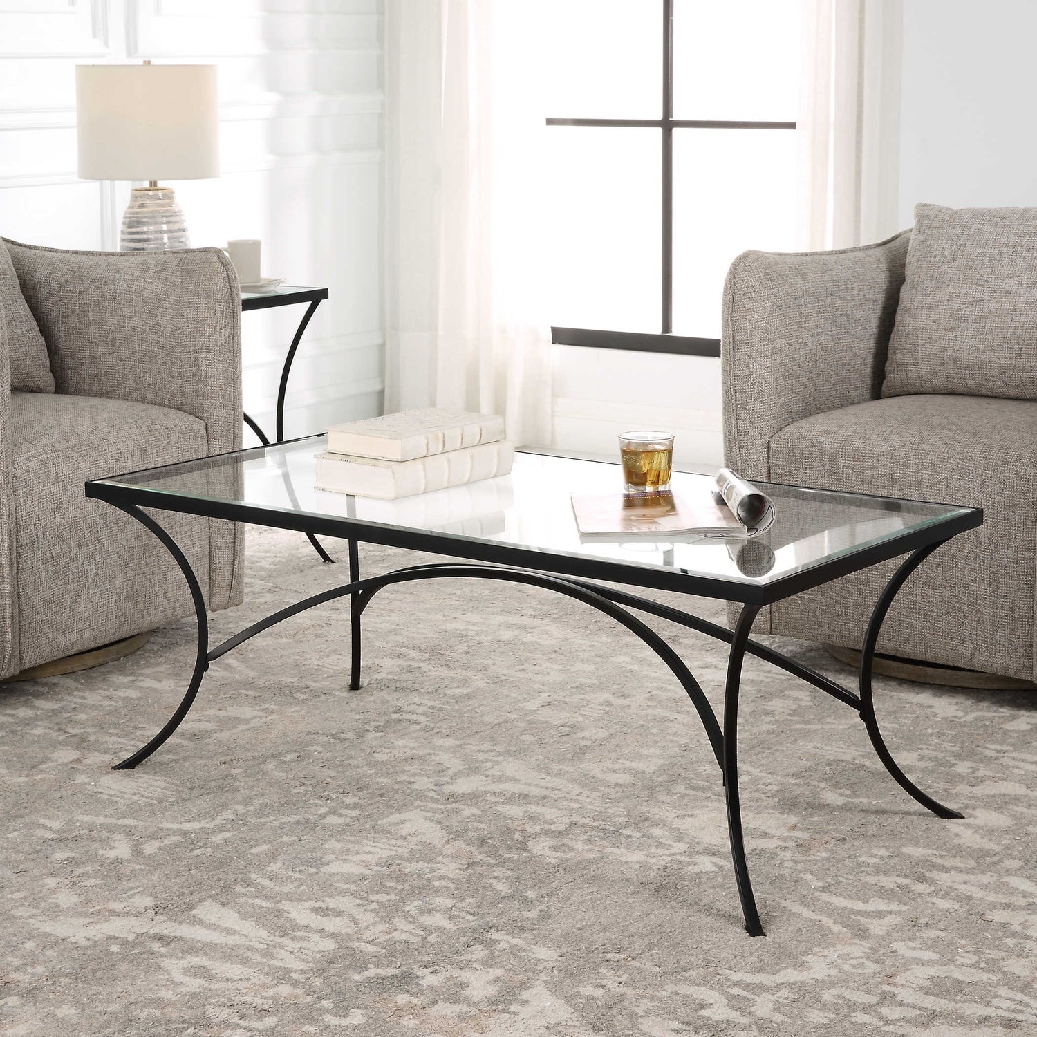 Alayna Black Metal & Glass Coffee Table-Uttermost-UTTM-22909-Console Tables-2-France and Son