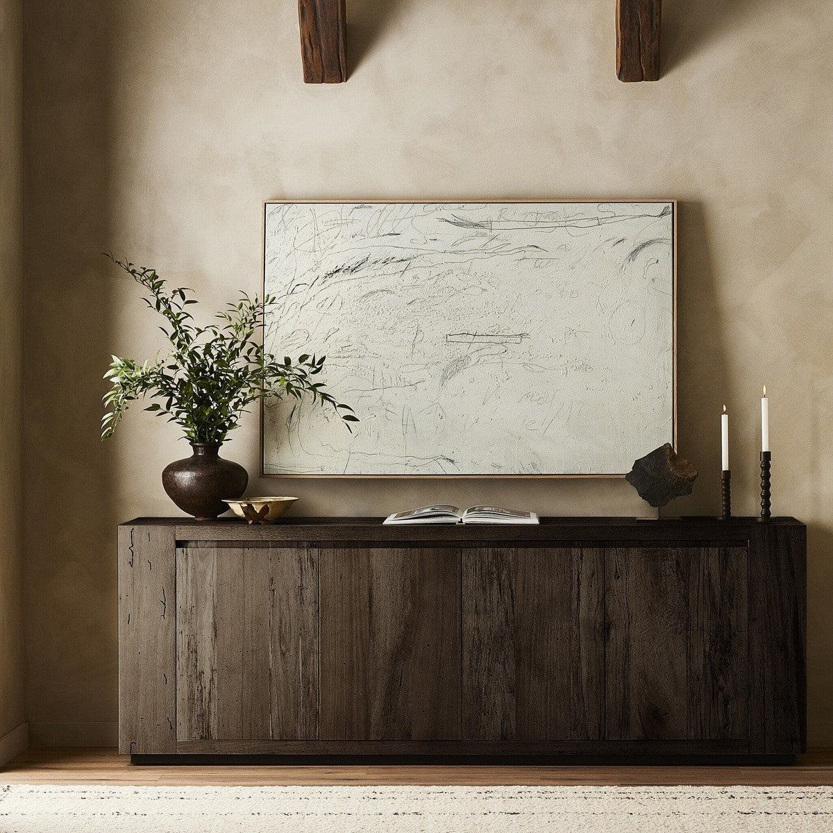 Abaso Sideboard - Ebony Rustic Wormwood Oak