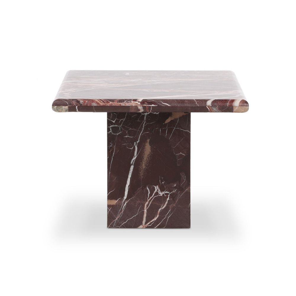 Additional view of Arum Coffee Table in merlot and burgundy, featuring polished finish and a solid pedestal base.