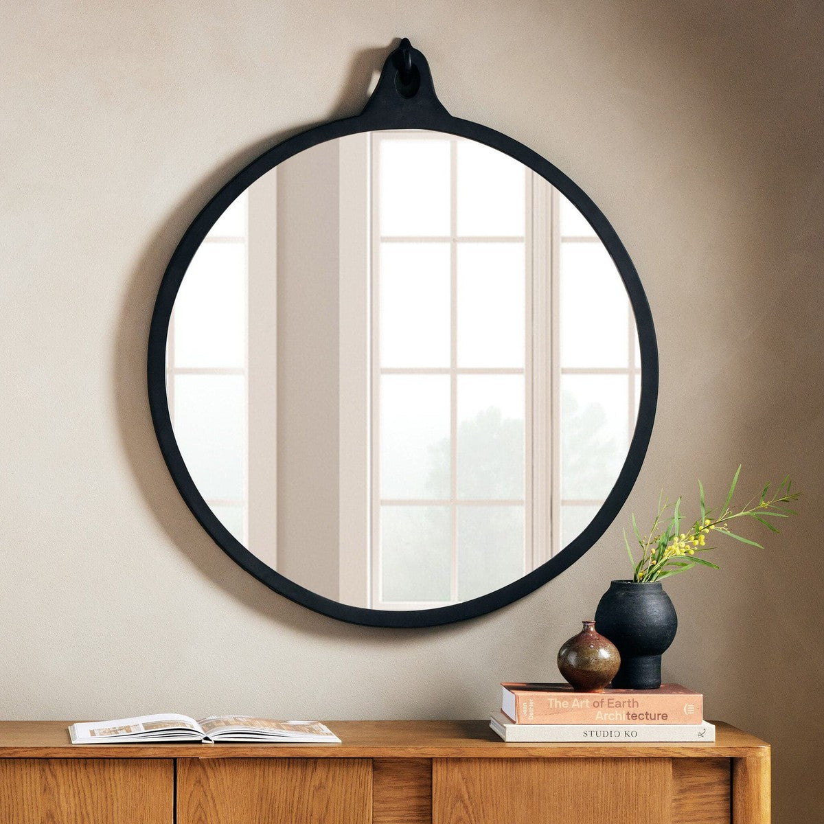 Hyde Round Mirror - Black Aluminum