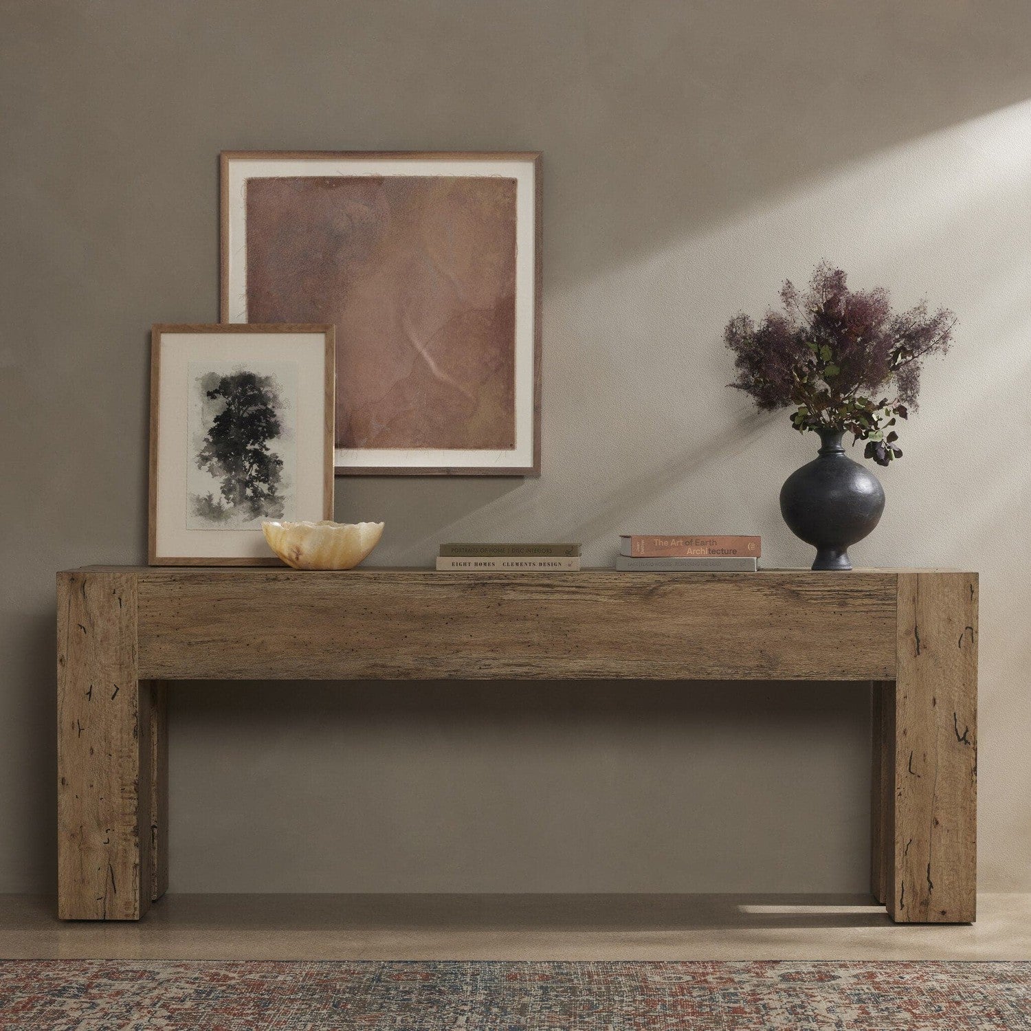 Abaso Console Table - Rustic Wormwood Oak