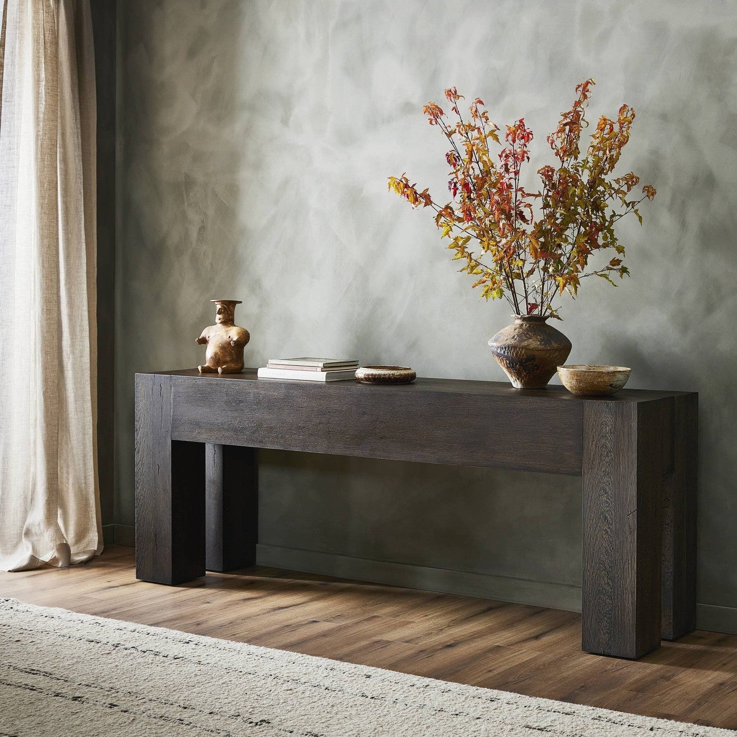 Abaso Console Table - Ebony Rustic Wormwood Oak