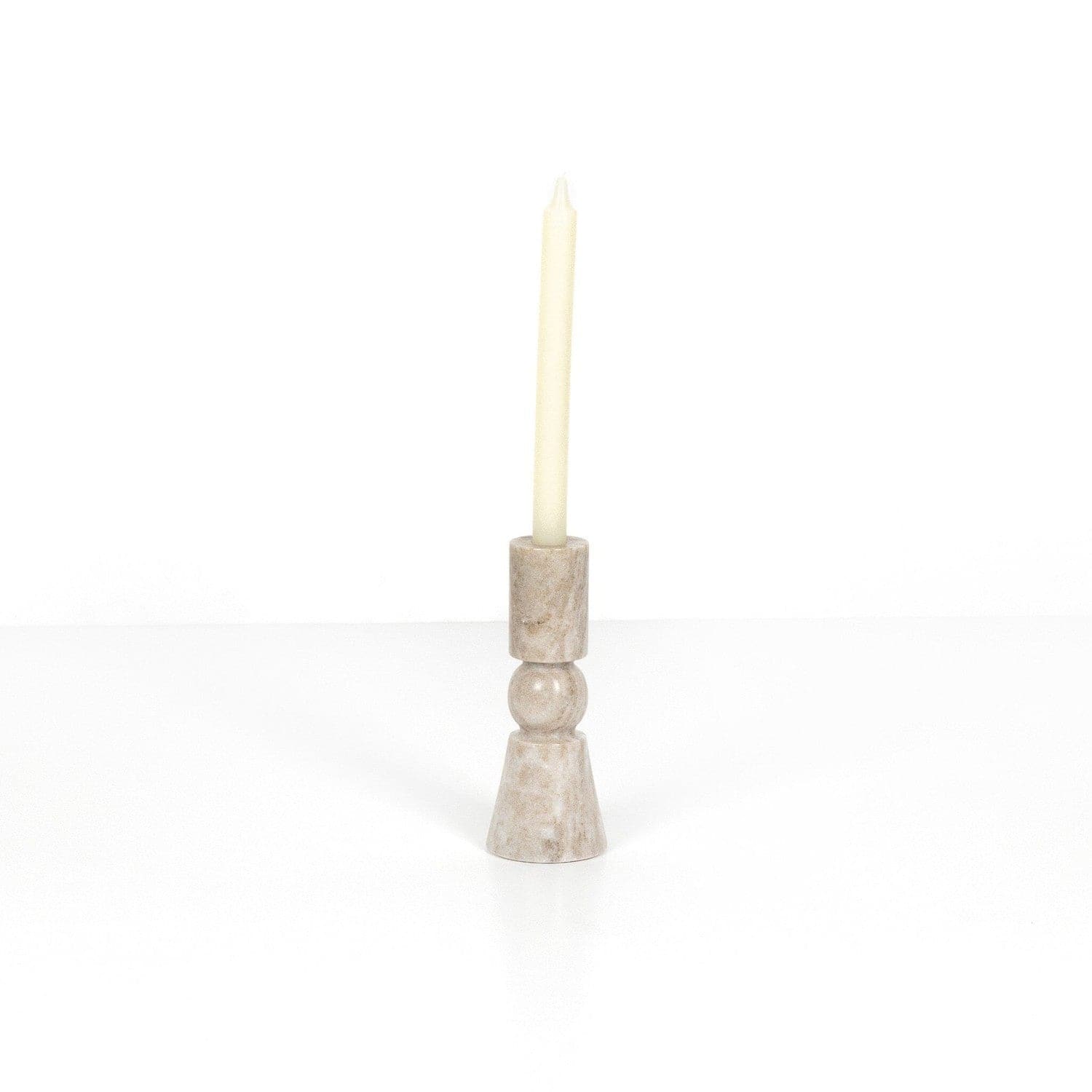 Rosette Taper Candlesticks - Creamy Taupe Marble Solid