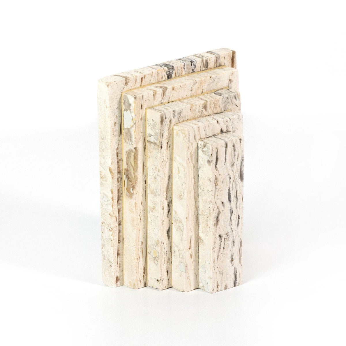 Stepped Bookends - White Travertine