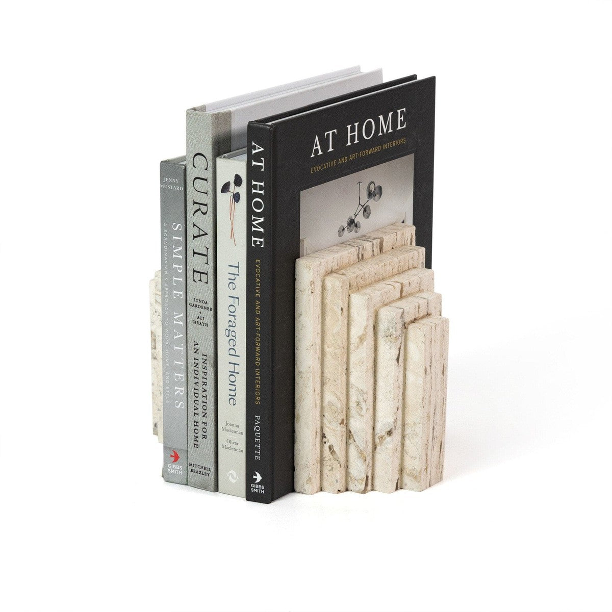 Stepped Bookends - White Travertine