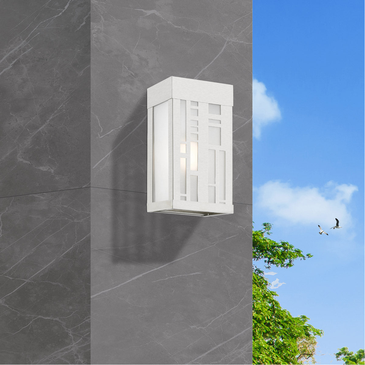 Malmo 1 Light 9 inch - Brushed Nickel Outdoor Small Sconce-Livex Lighting-LIVEX-22971-91-Flush MountsBrushed Nickel-3-France and Son