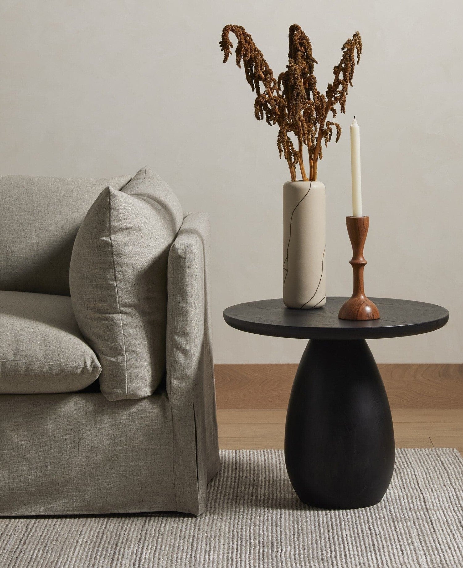 Merla Wood End Table-Tall - Black Wash Ash Veneer