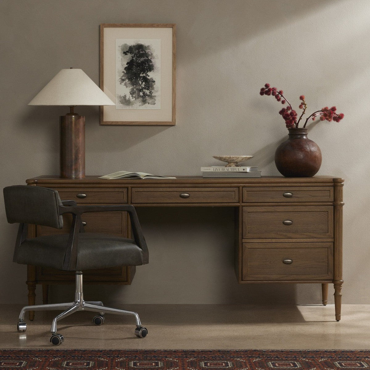 Toulouse Executive Desk - Toasted Oak Veneer