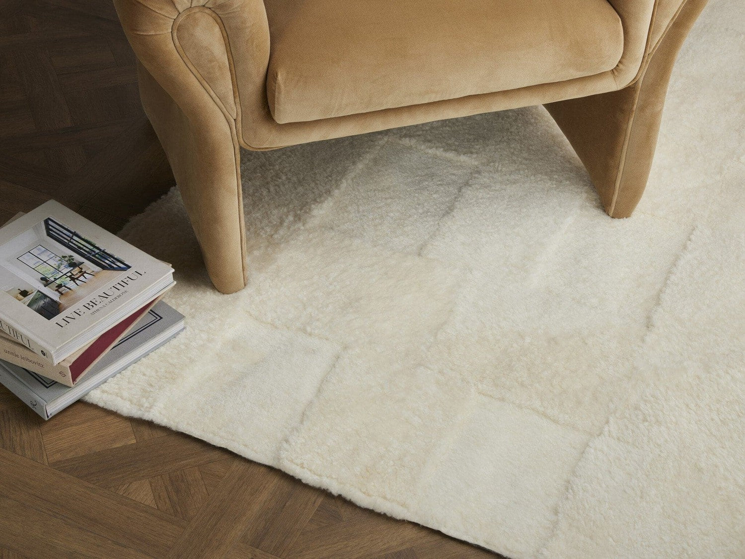 Patchwork Shearling Rug - Cream Shorn Sheepskin