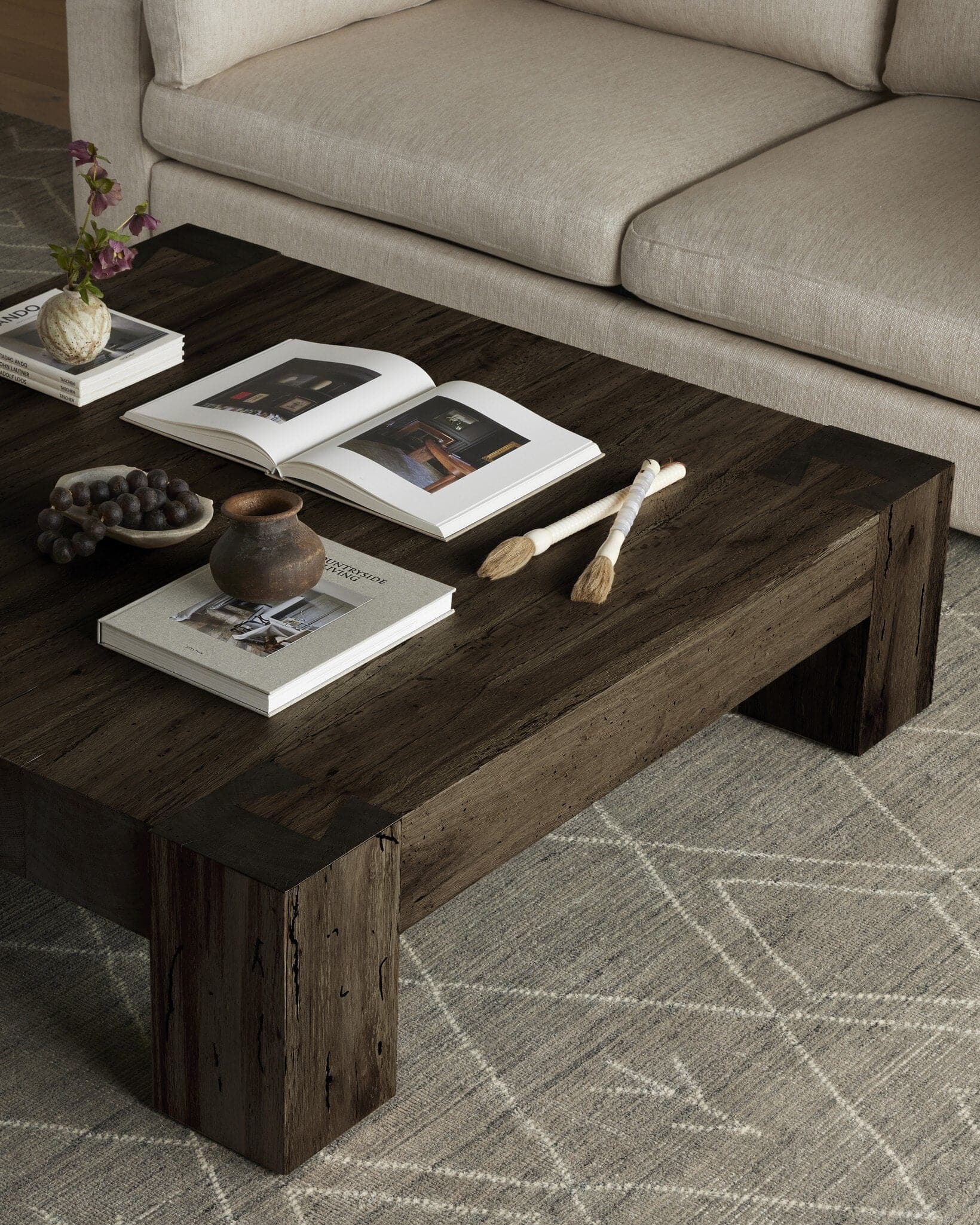 Abaso Coffee Table - Ebony Rustic Wormwood Oak