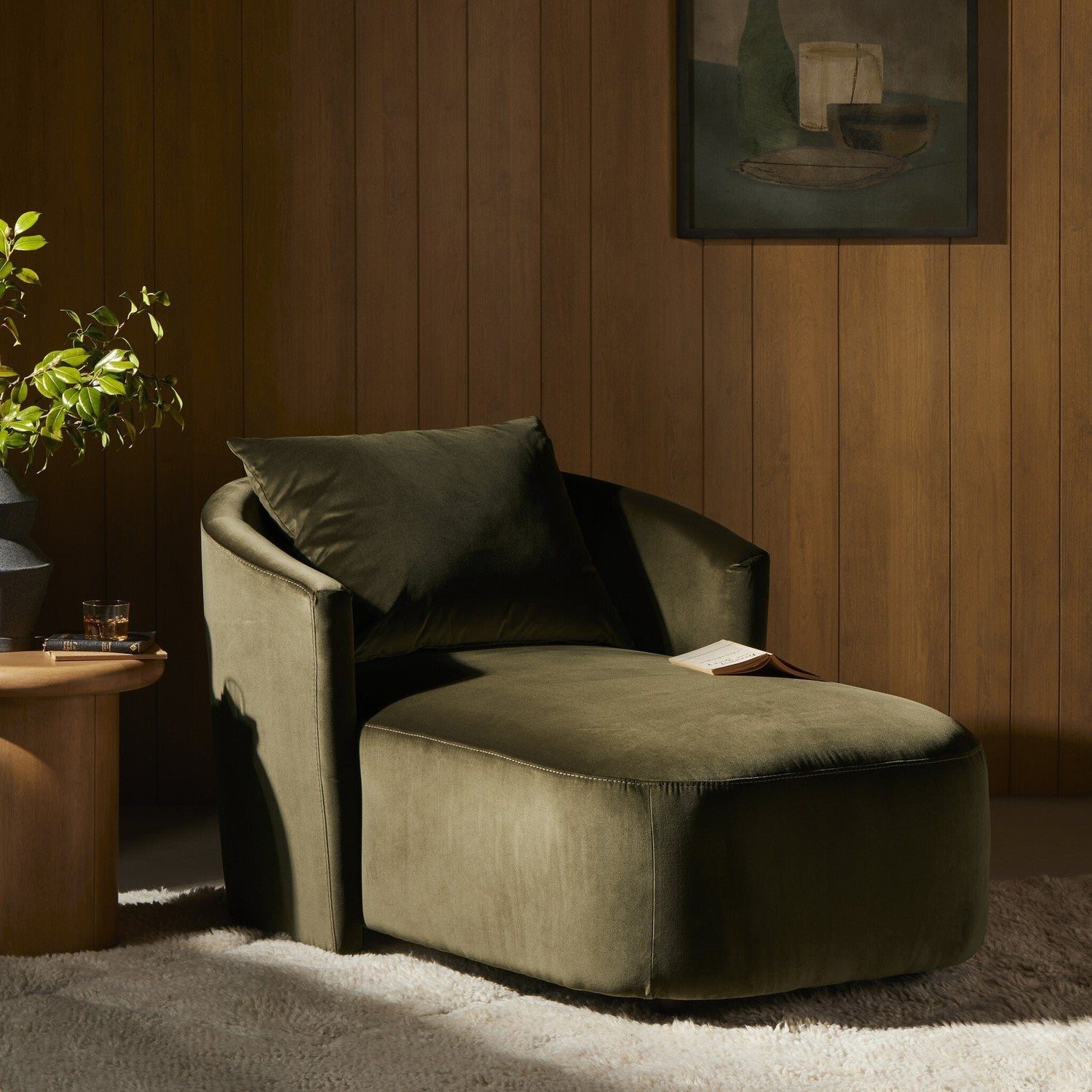 Farrah Chaise Lounge - Surrey Olive