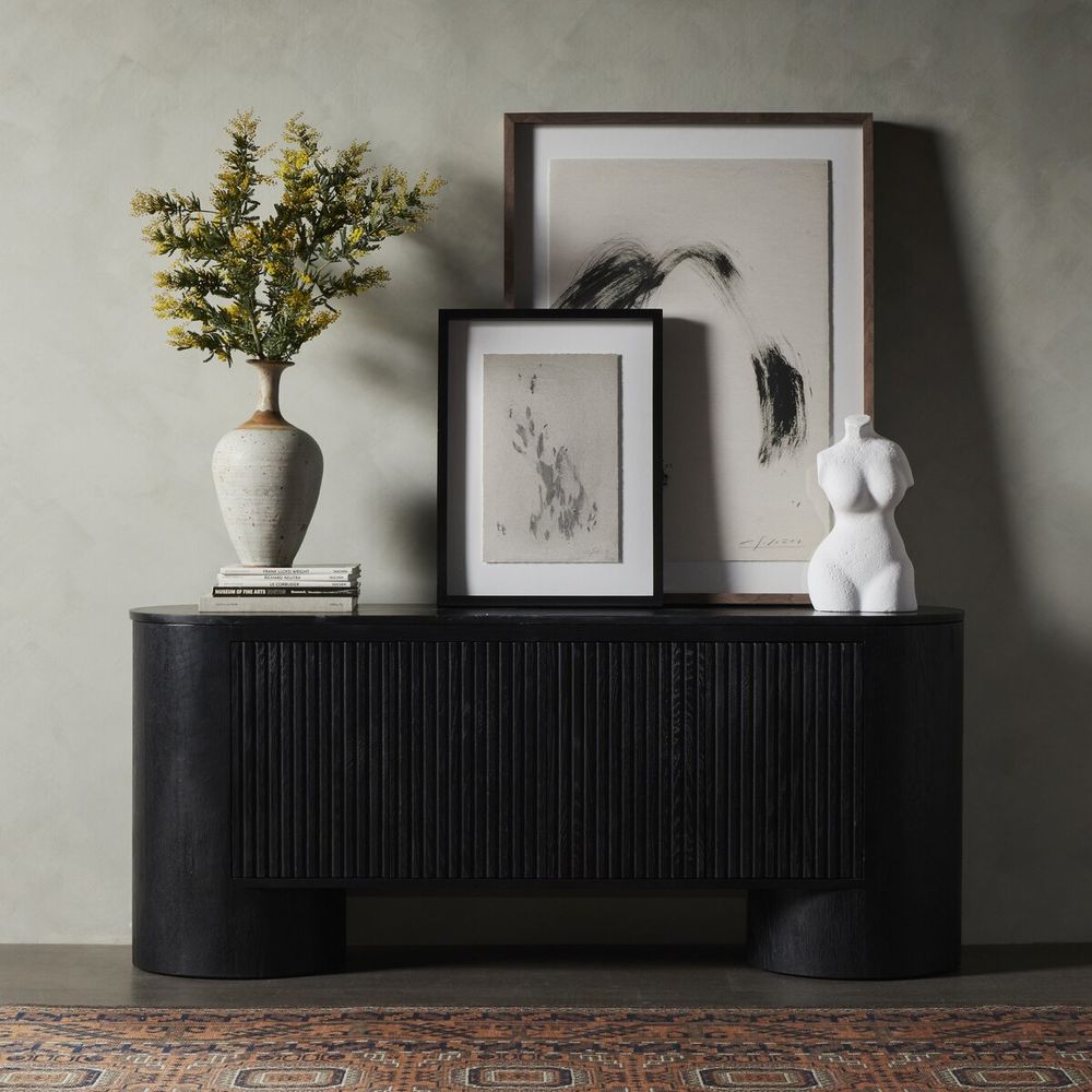 Alternate view of Domenico Media Console in black and charcoal gray.