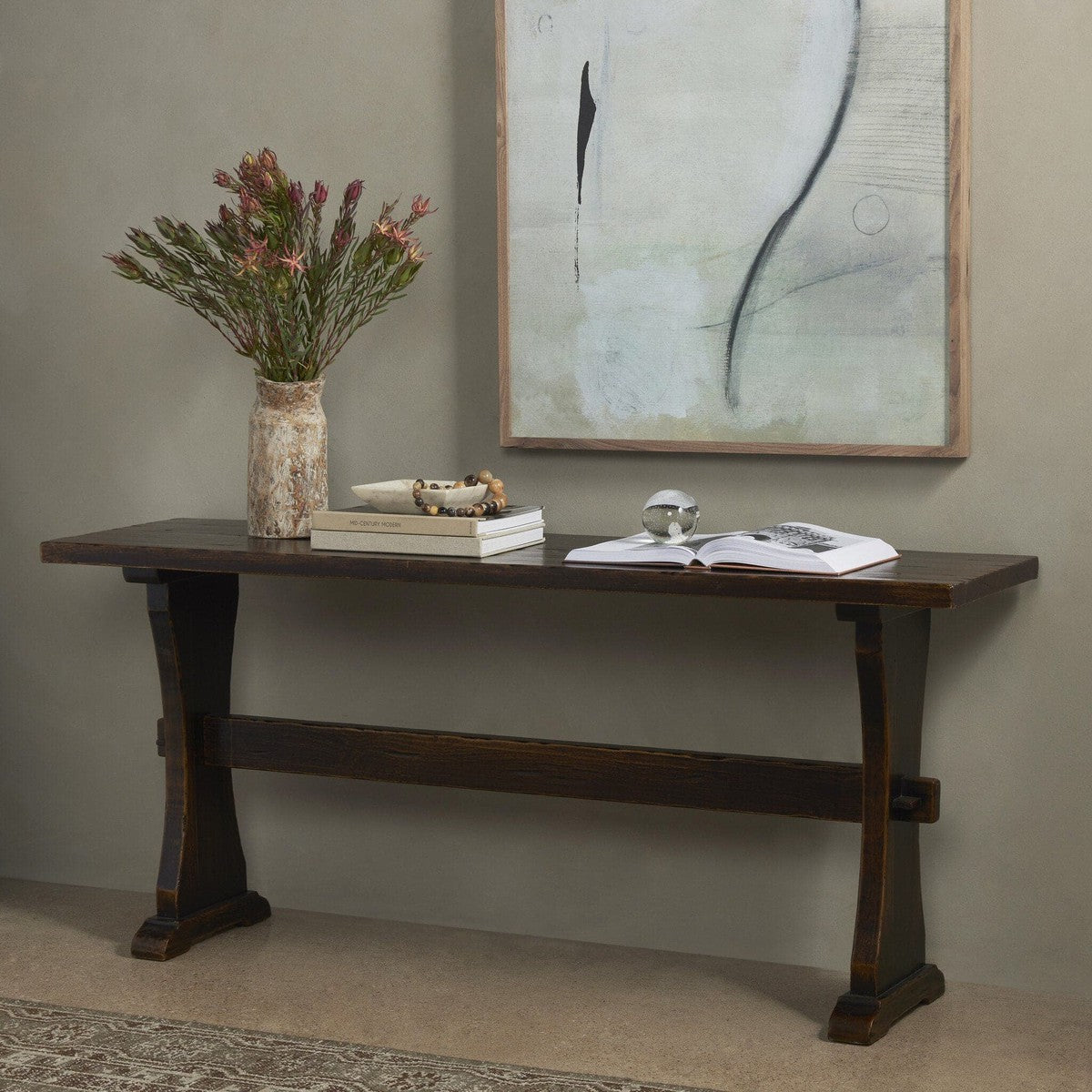 Trestle Console Table - Distressed Walnut