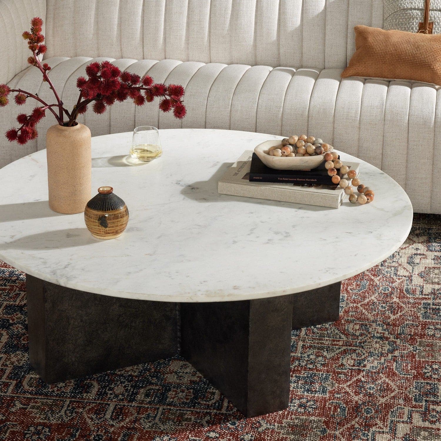 Terrell Round Coffee Table - Polished White Marble