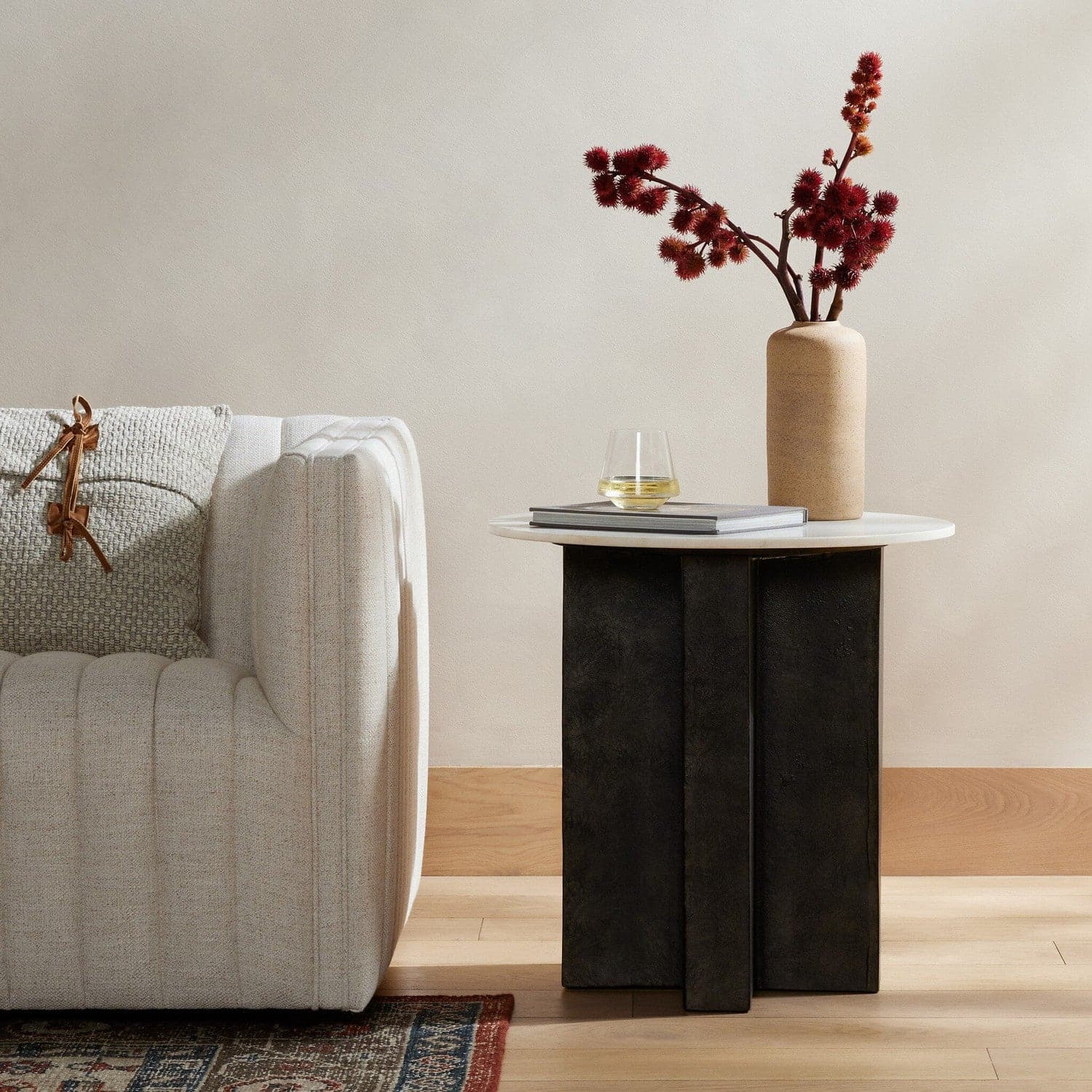 Terrell Round End Table - Polished White Marble