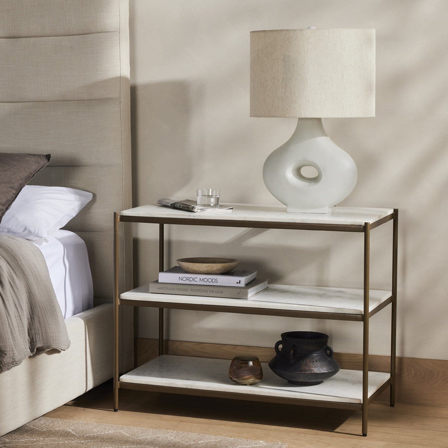 Felix Large Nightstand - Polished White Marble