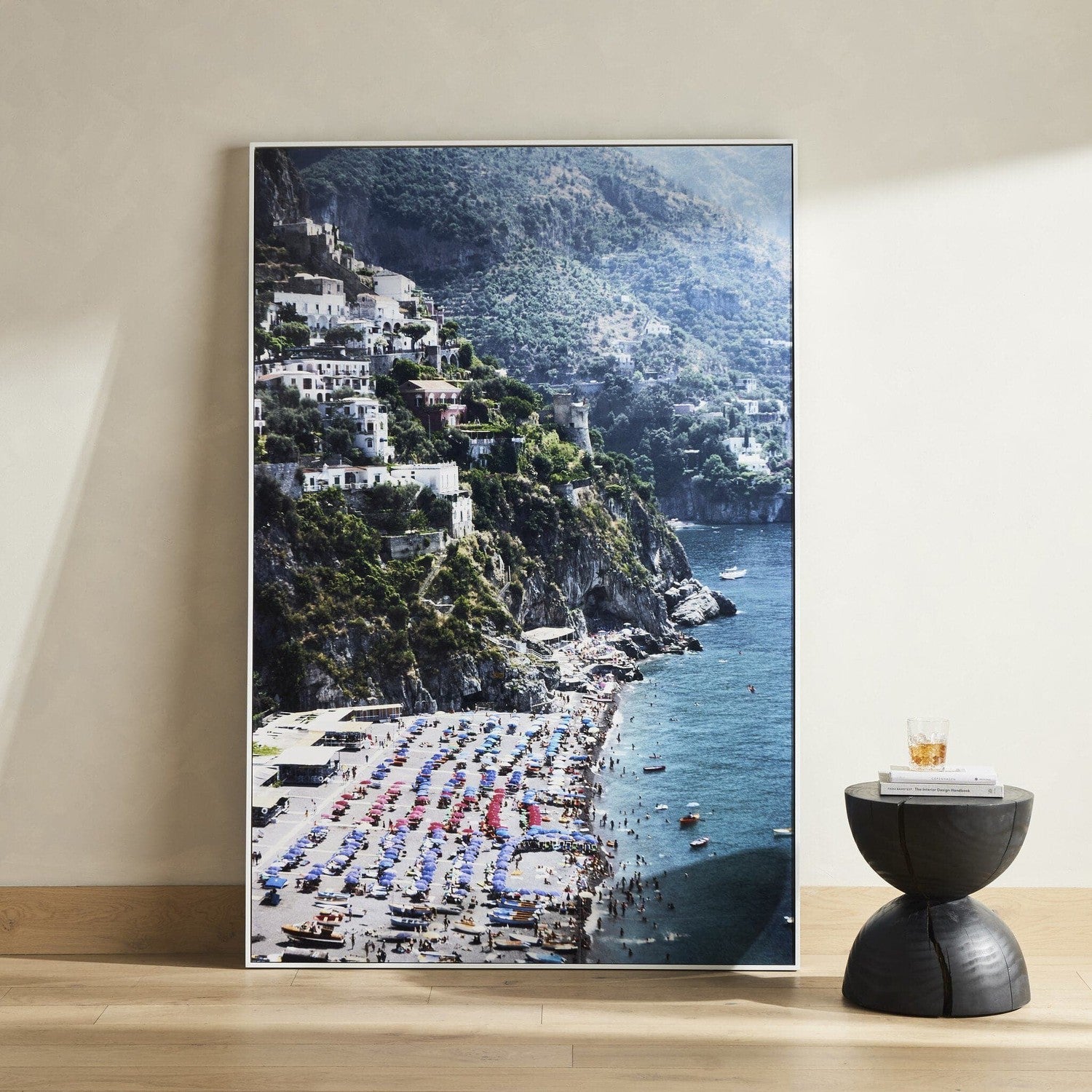 Beach In Positano by Slim Aarons - White Maple Floater