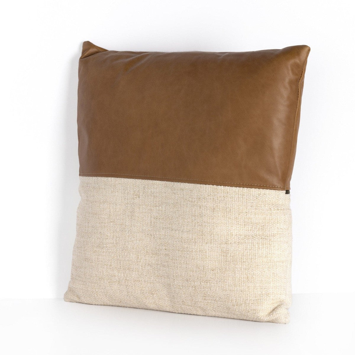 Leather and Linen Block Pillow - Thames Cream