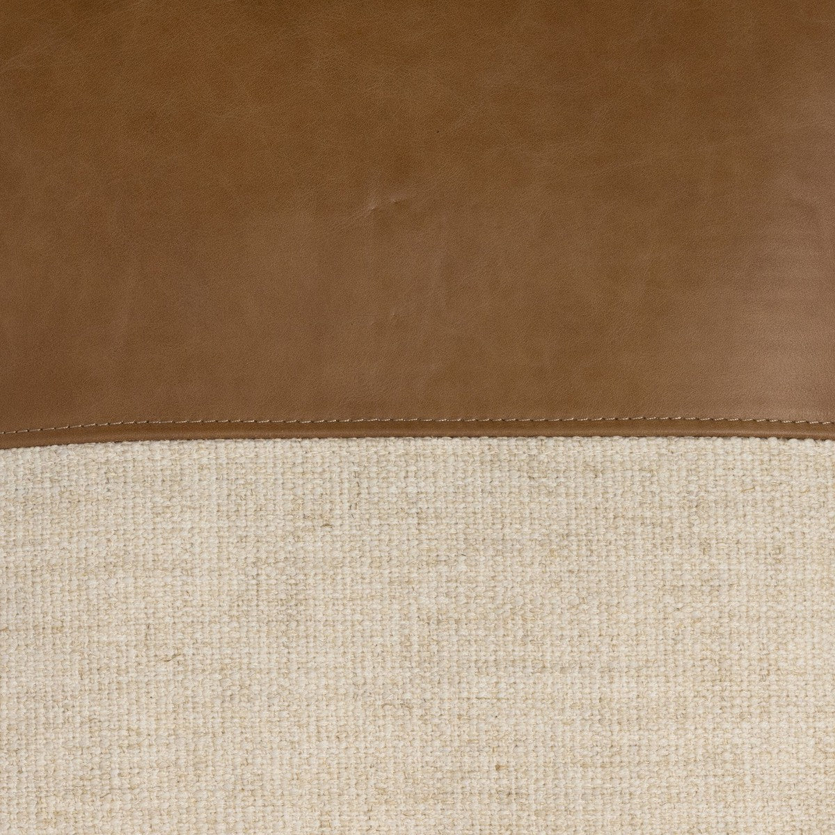 Leather and Linen Block Pillow - Thames Cream