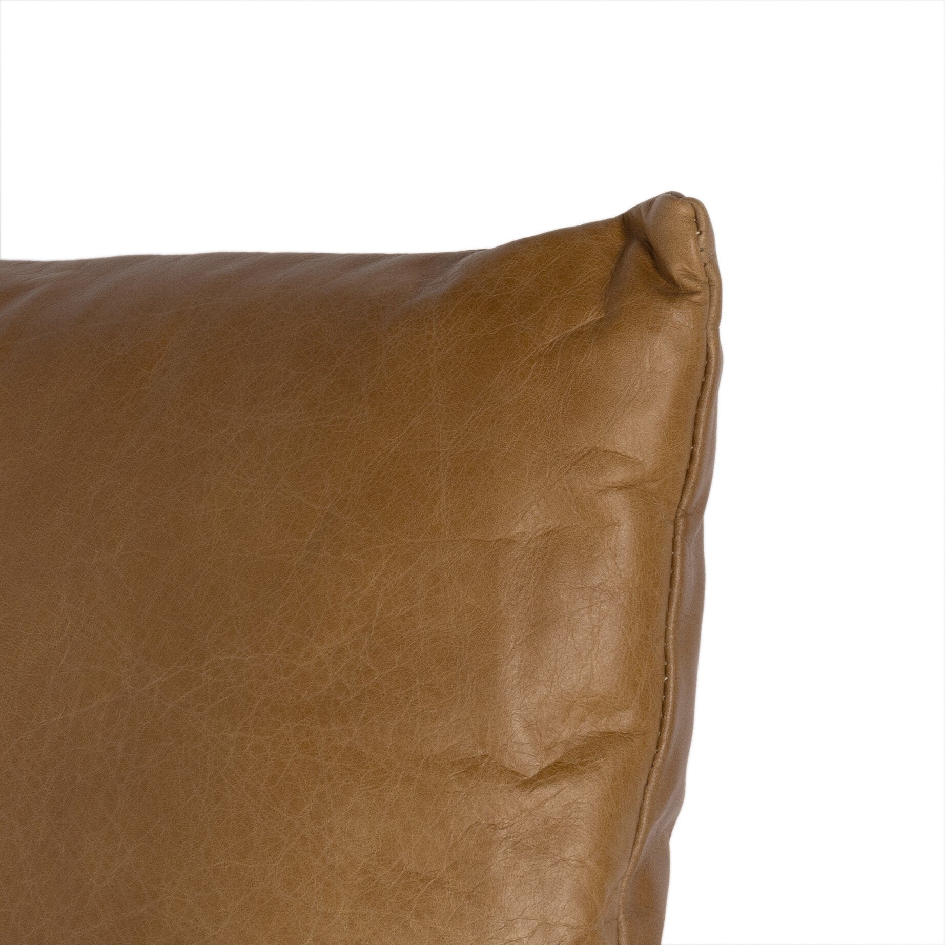 Leather and Linen Block Pillow - Thames Cream