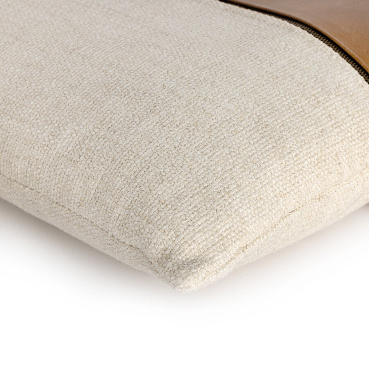 Leather and Linen Block Pillow - Thames Cream