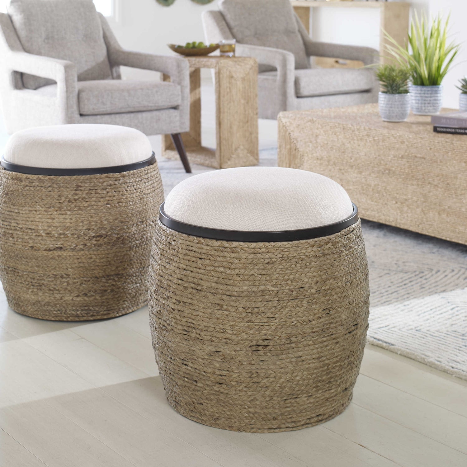 Island Straw Accent Stool-Uttermost-UTTM-23582-Stools & Ottomans-2-France and Son