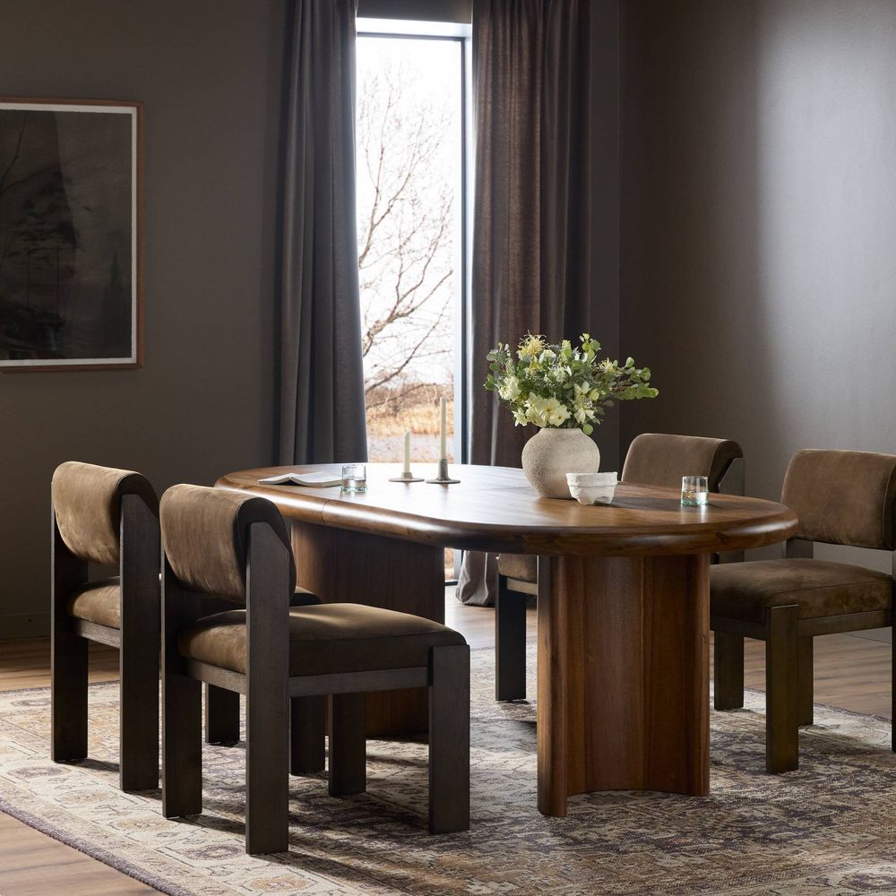 Alternate view of Paden Extension Dining Table in medium brown and warm honey brown.