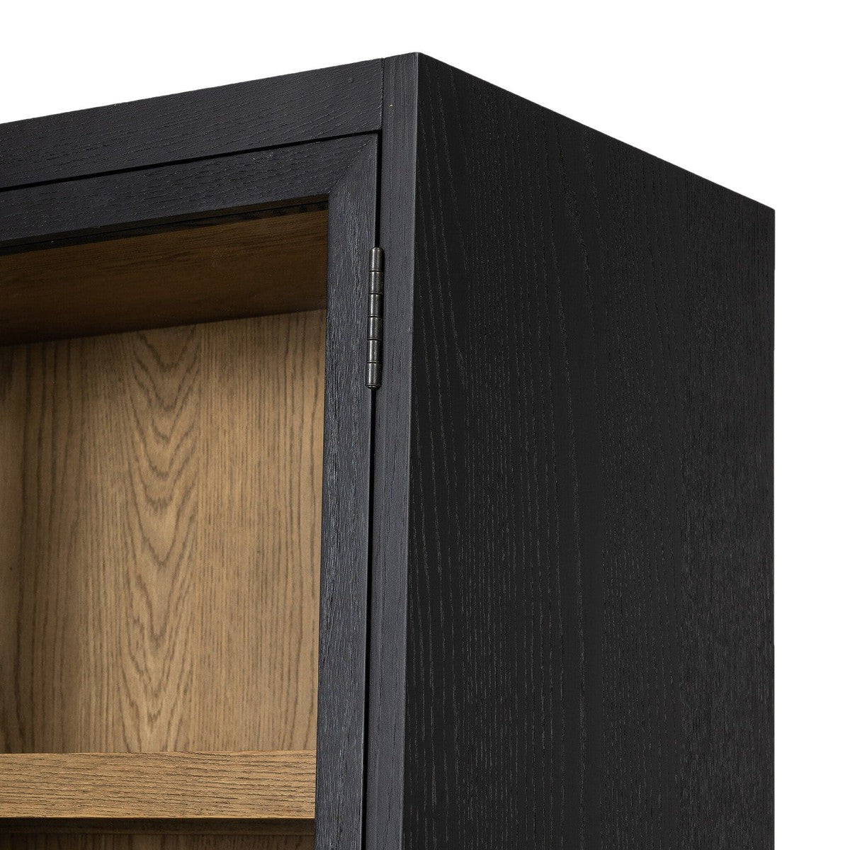 Millie Panel and Glass Door Cabinet - Drifted Matte Black