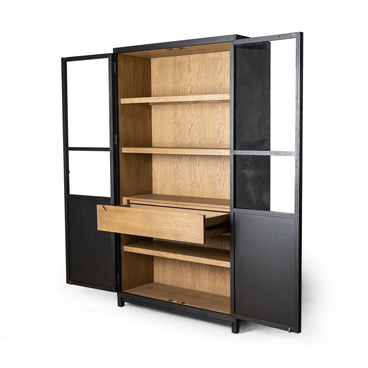 Millie Panel and Glass Door Cabinet - Drifted Matte Black