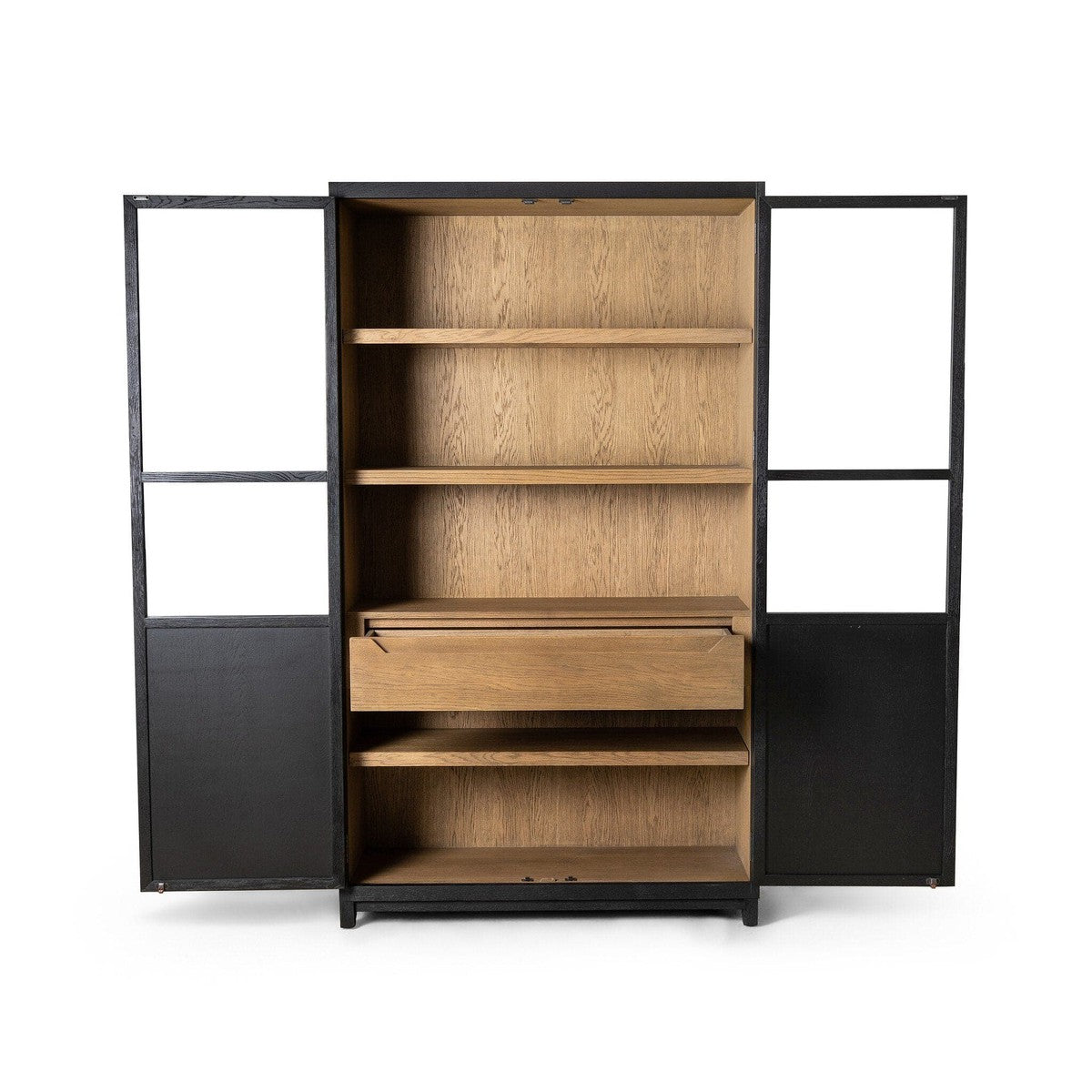 Millie Panel and Glass Door Cabinet - Drifted Matte Black