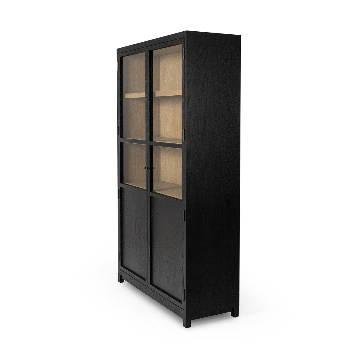 Millie Panel and Glass Door Cabinet - Drifted Matte Black