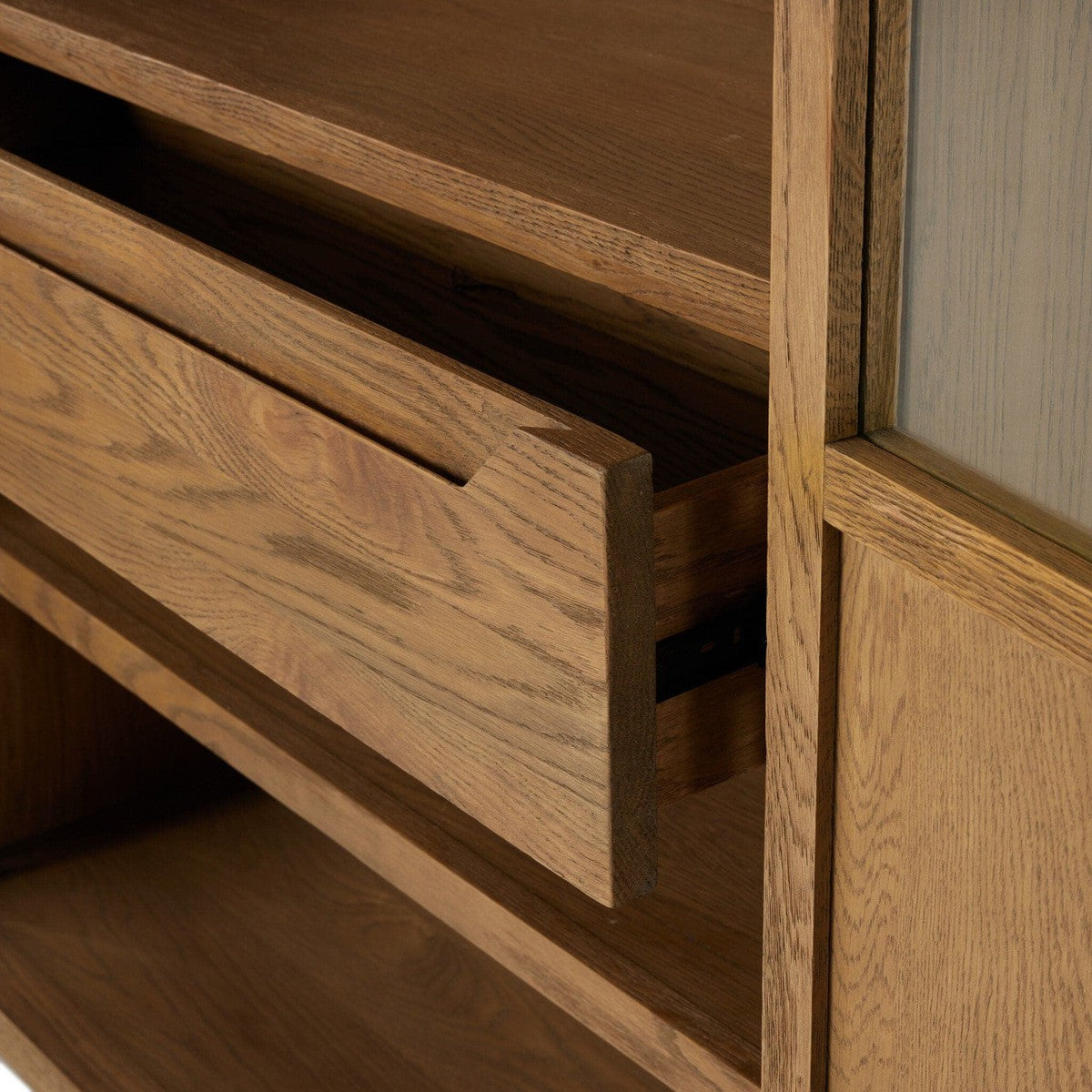 Millie Panel and Glass Door Cabinet - Drifted Oak Solid