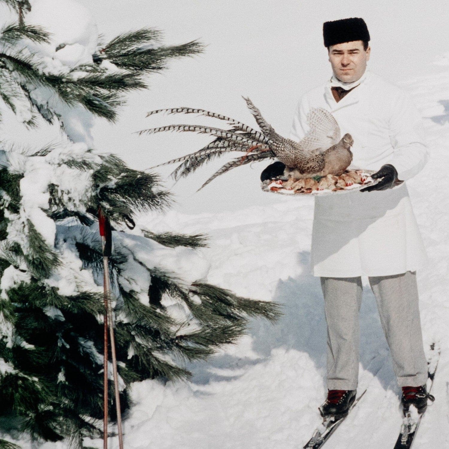 Skiing Waiters by Slim Aarons - White Maple Floater