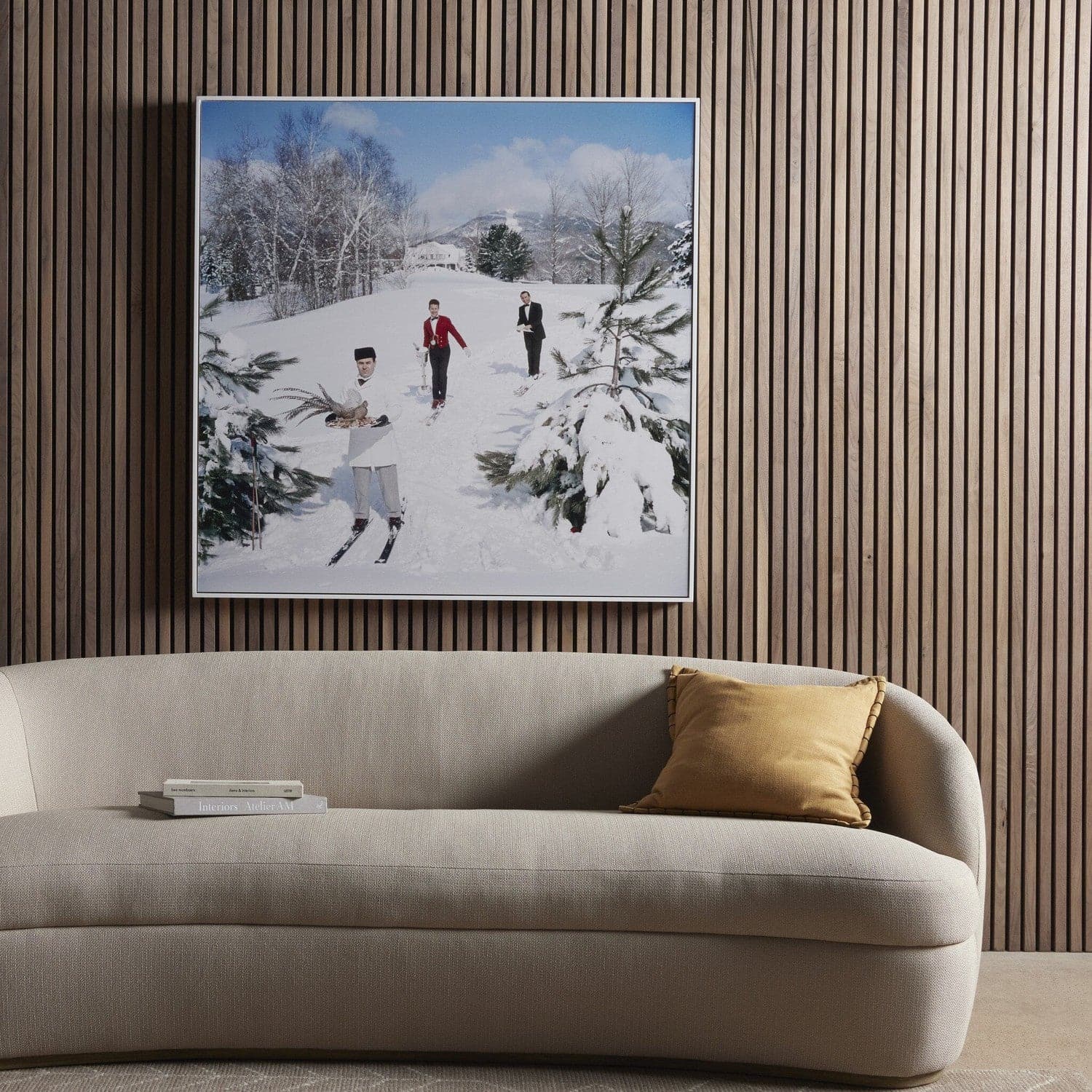 Skiing Waiters by Slim Aarons - White Maple Floater