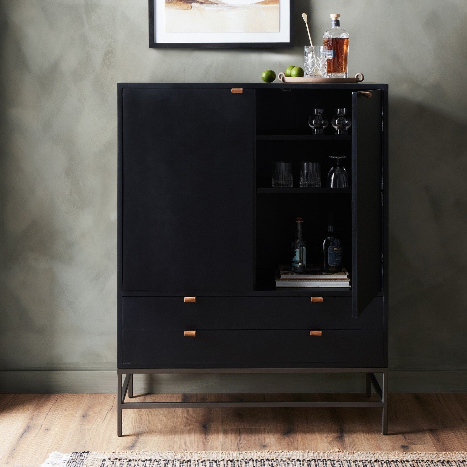 Trey Bar Cabinet - Black Wash Poplar