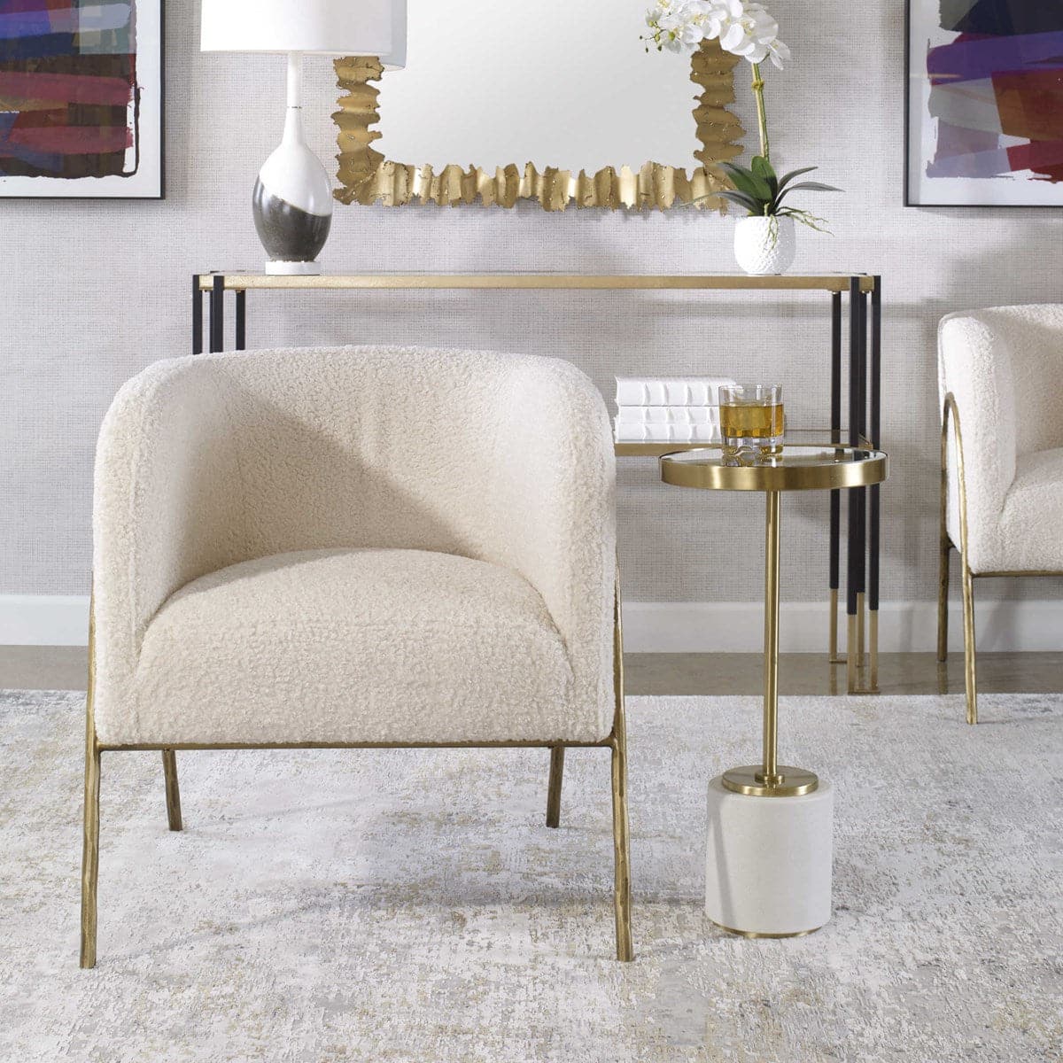 Uttermost Jacobsen Off White Shearling Accent Chair-Uttermost-UTTM-23686-Lounge Chairs-3-France and Son