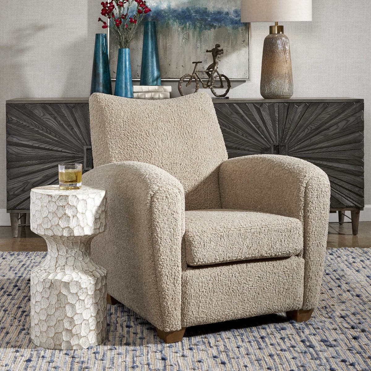 Uttermost Teddy Accent Chair-Uttermost-UTTM-23682-Lounge ChairsWhite Shearling-4-France and Son