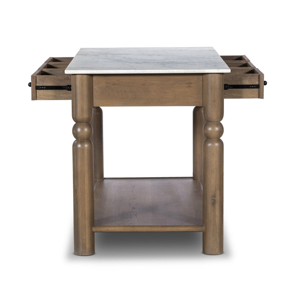 Dothan Kitchen Island - White Marble - White, Brown, Black