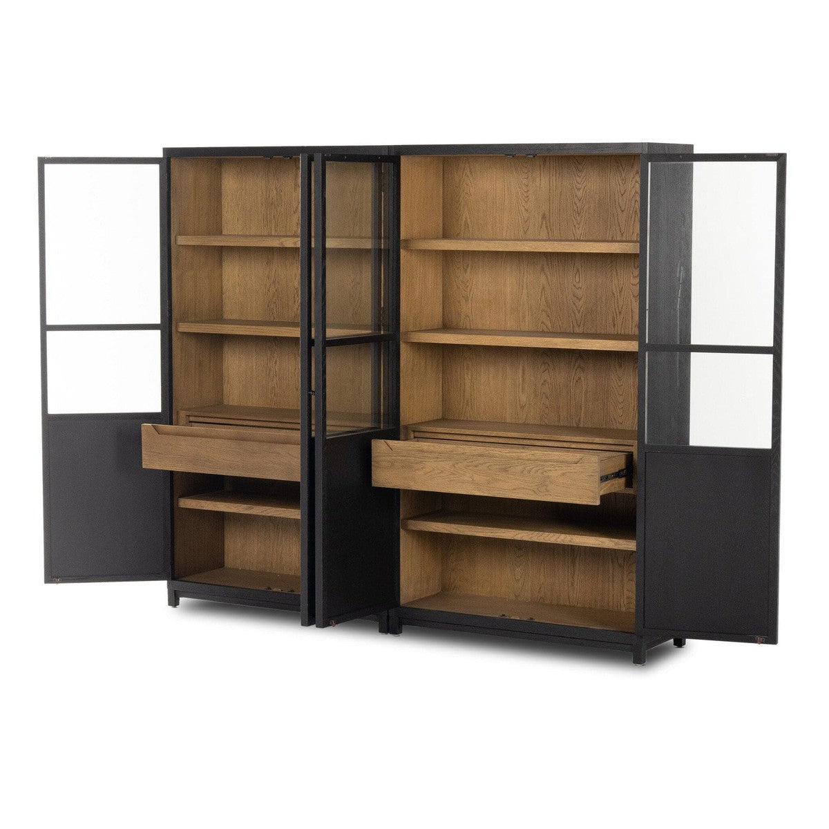 Millie Panel and Glass Door Double Cabinet - Drifted Matte Black