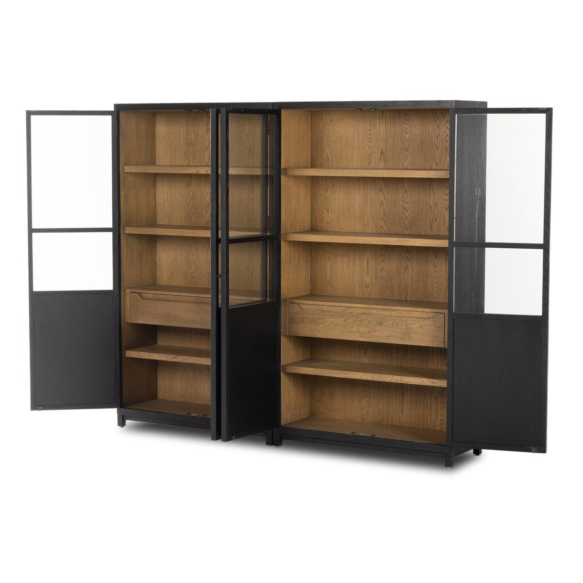 Millie Panel and Glass Door Double Cabinet - Drifted Matte Black