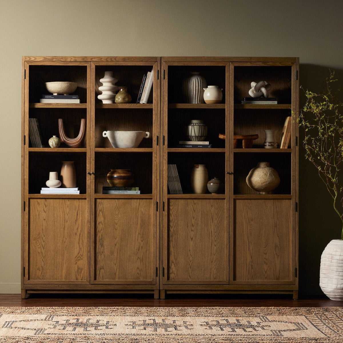 Millie Panel and Glass Door Double Cabinet - Drifted Oak Solid