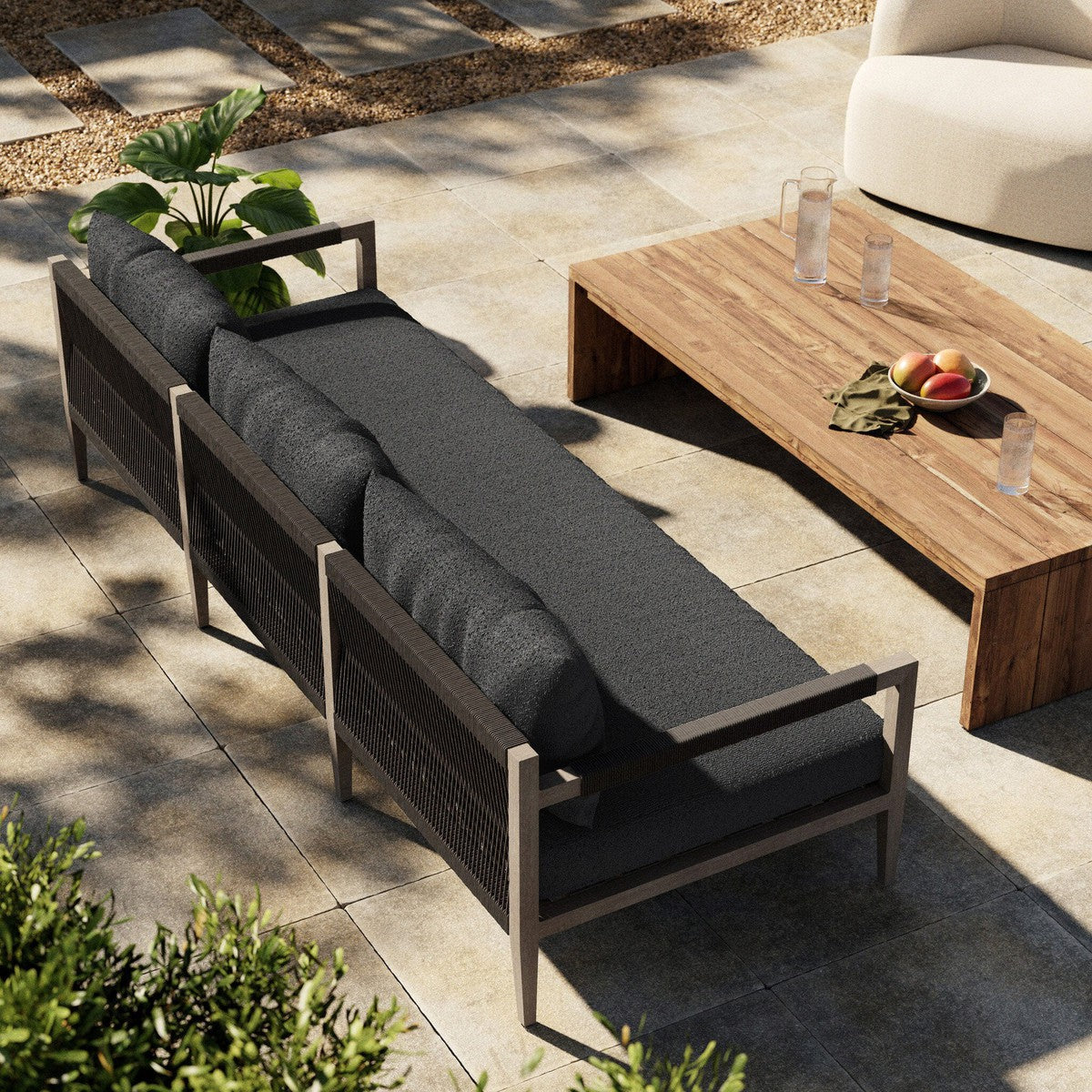 Sherwood Outdoor Sofa, Weathered Grey - FIQA Boucle Slate