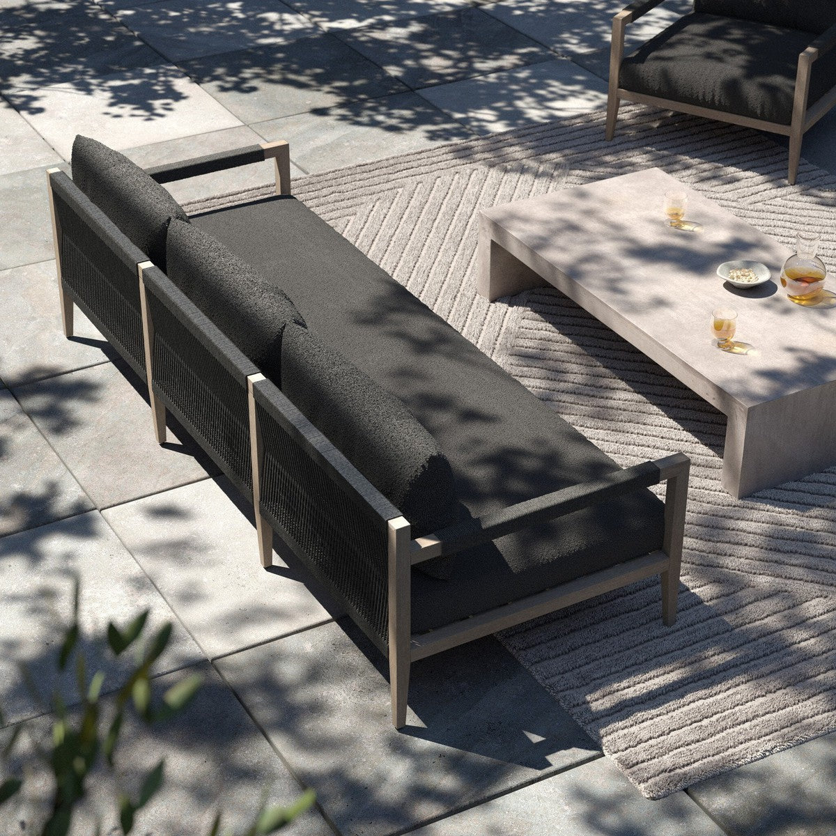 Sherwood Outdoor Sofa, Weathered Grey - FIQA Boucle Slate